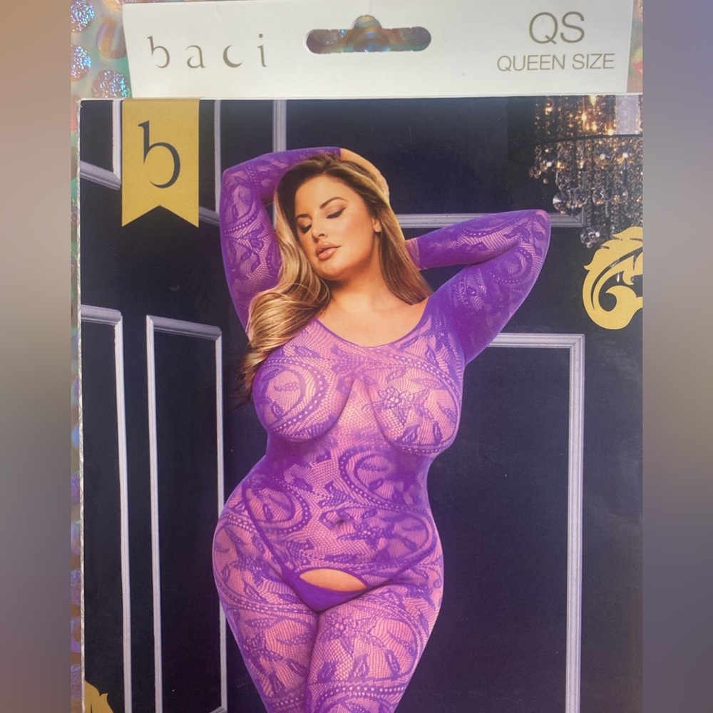 Baci longsleeve body stocking lingerie lace jumpsuit, plus queen size - Picture 6 of 14